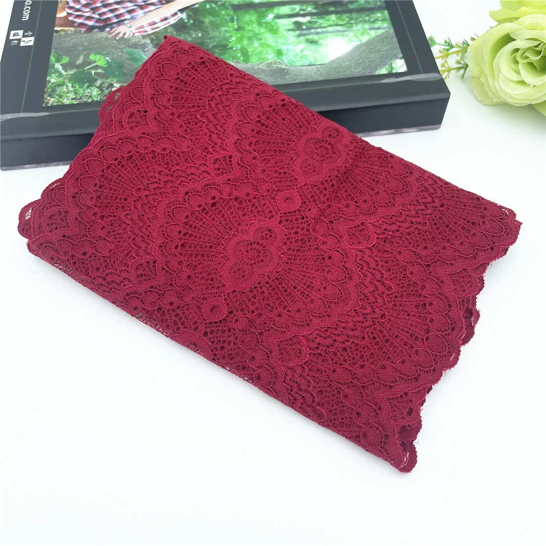 3y/lot Width 20.50cm Dark Red Elastic Stretch Lace Trims For Clothing Accessories Dress Sewing Applique Costume Lace Fabrics