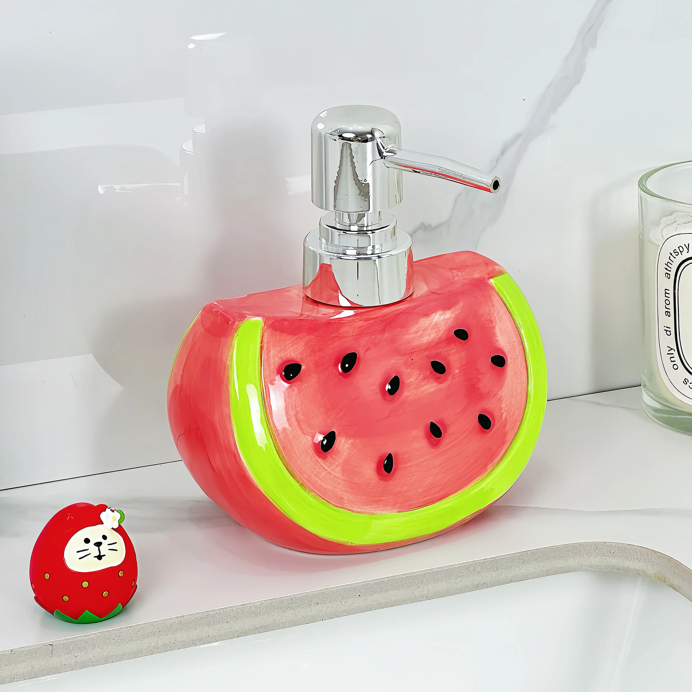 

Creative Ceramic Watermelon lotion Bottle Household Toilet Press Type Handsanitizer Split Bottle dispensador