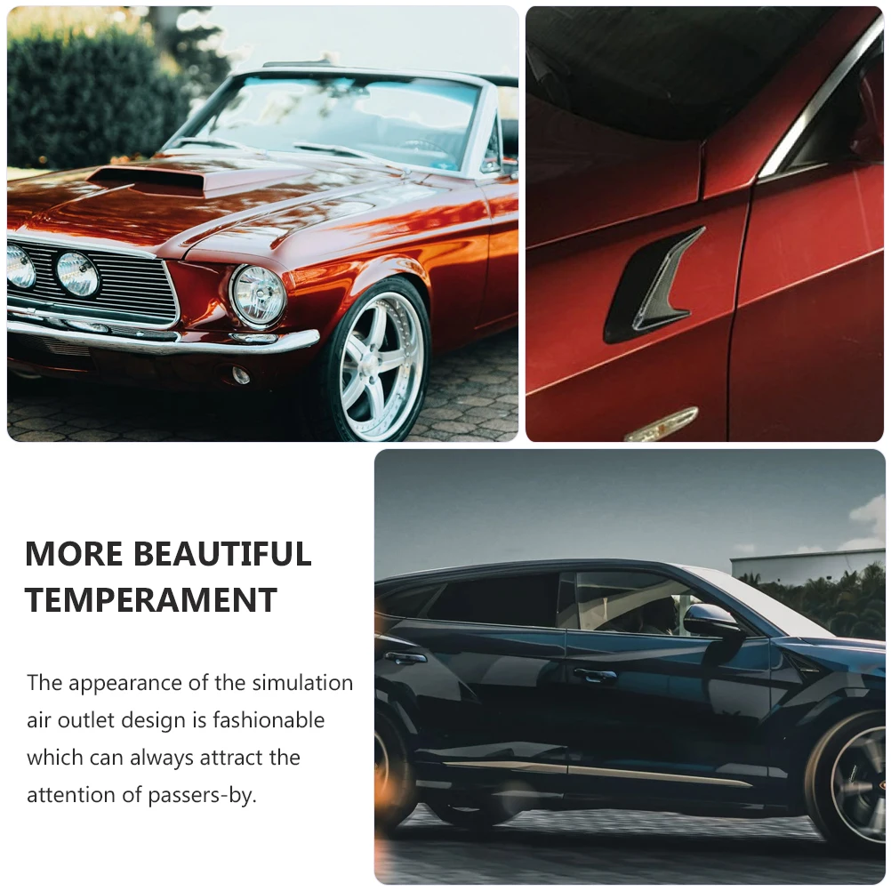

Car Side Vent Decoration ABS Hood Accessory Durable Electroplating Strong Adhesive Fashionable Air Outlet Car Bonnet Vents