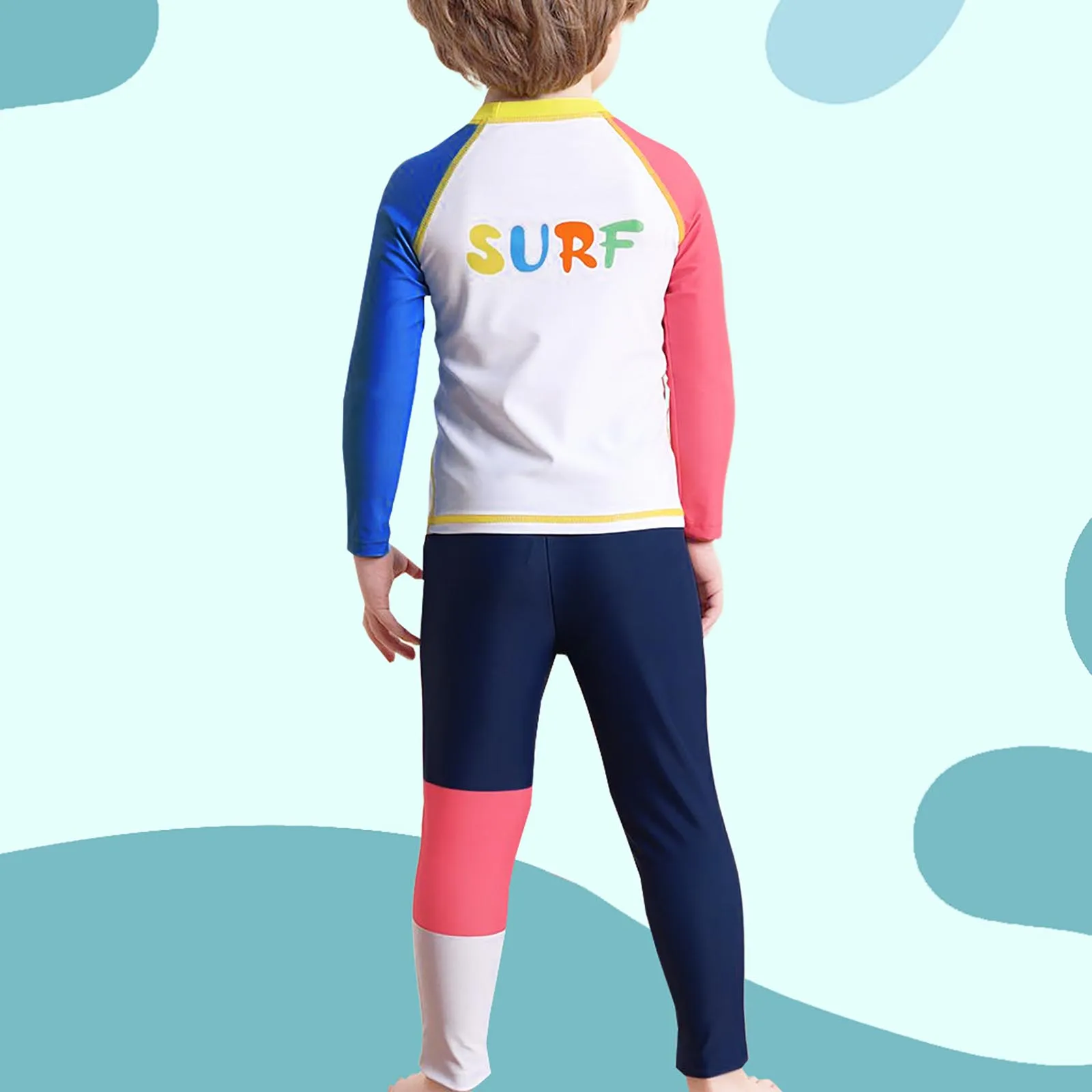 Kids Boys Sun Protection Swimsuit UPF 50+ Rash Guard Long Sleeve Color Block Shirt Tops with Pants Beach Swim Wear for Diving