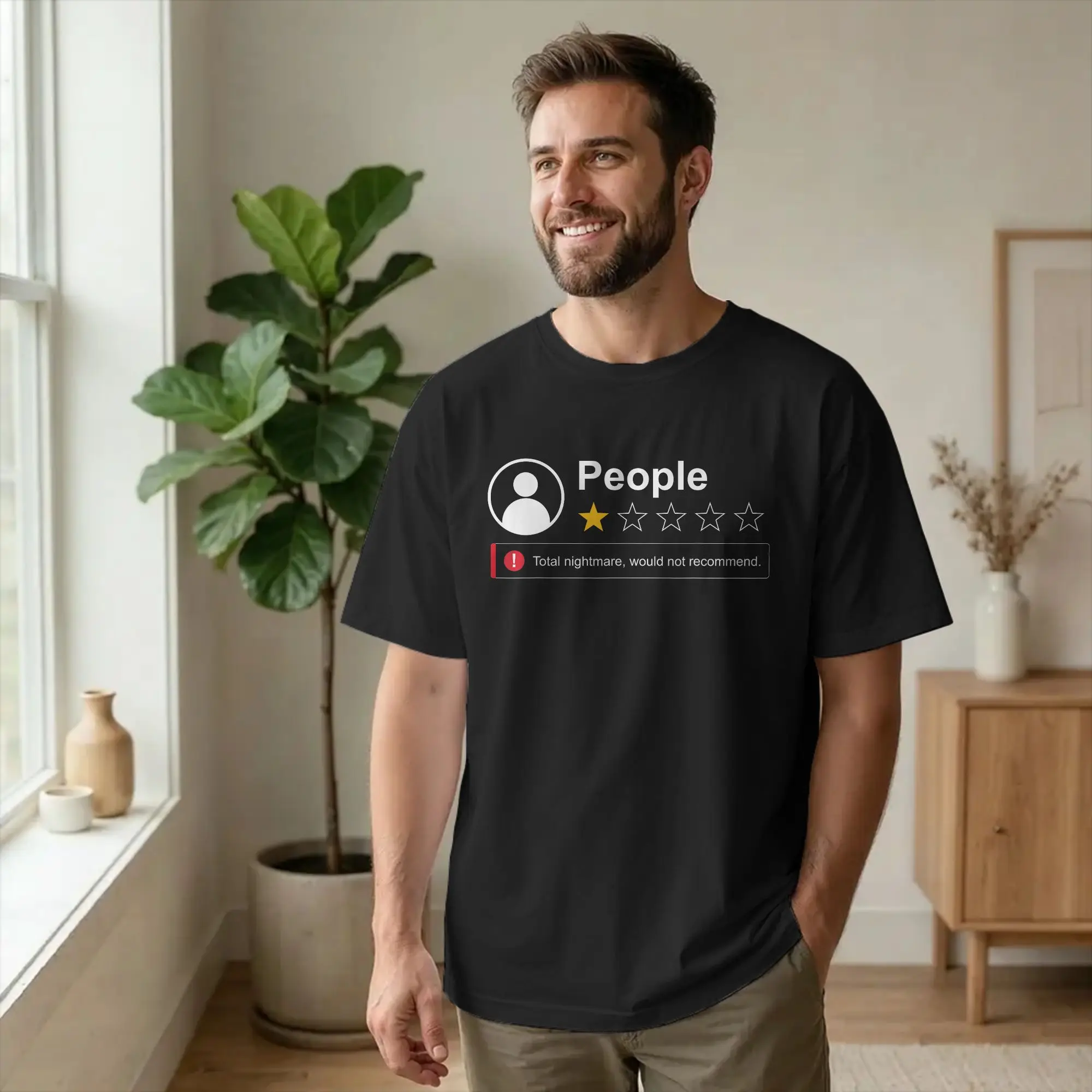 Casual Funny People One Star Rating T-Shirt Men Crewneck Cotton T Shirt Absolute Nightmare Short Sleeve Tees Birthday Clothing