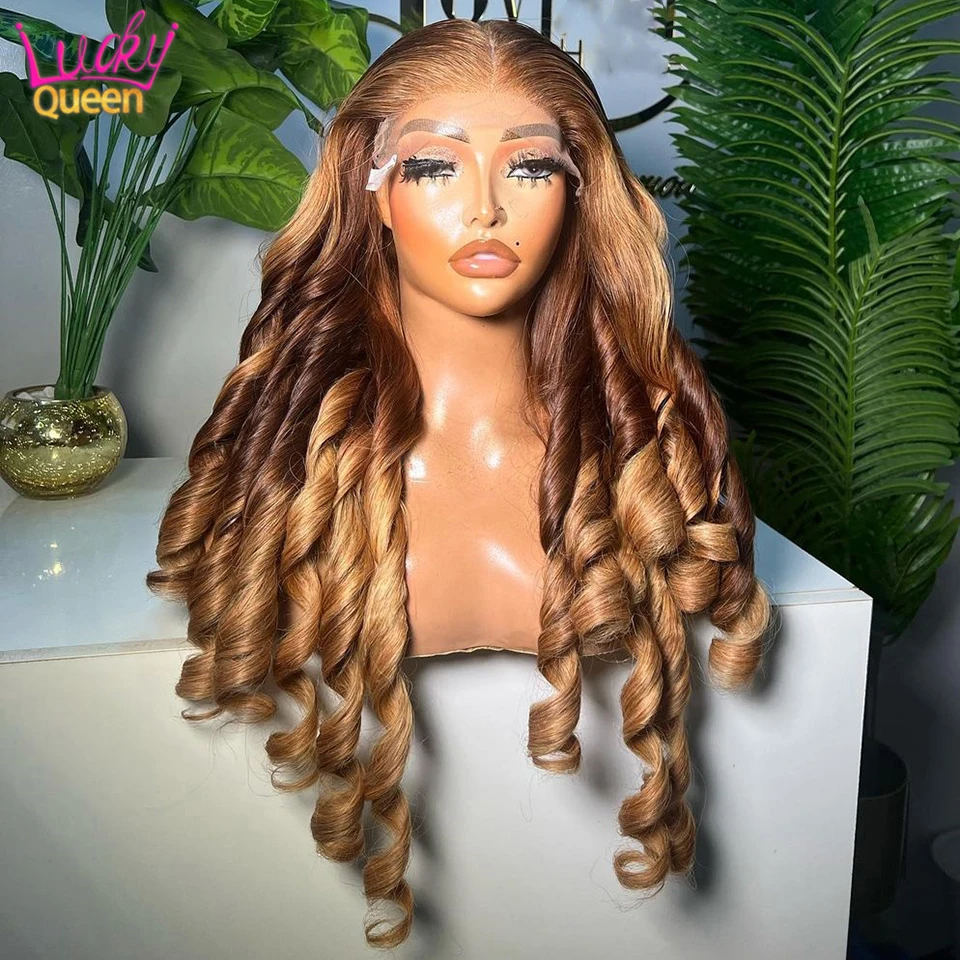 Omber Honey Brown 13x4 Lace Frontal Wigs Human Hair Pre Plucked 13x6 Body Wave Lace Front Wigs Remy Hair 180 Density