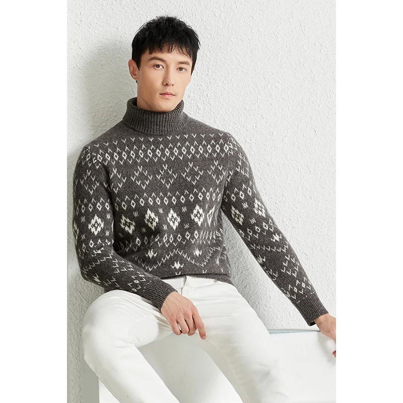 100% Wool Warm Clothes for Men 2023 Winter Fashion Turtleneck Thick Sweater Long Sleeve Male High Collar Pure Wool Knitwea