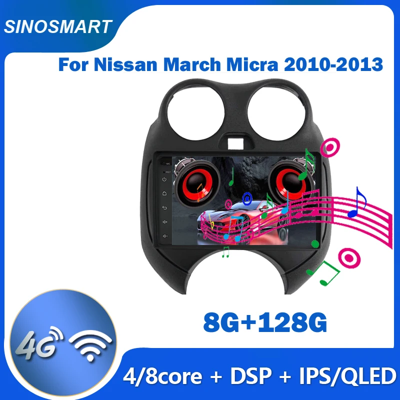 SINOSMART for Nissan March Micra 2010-2013 Car GPS Navigation Player 2.5D QLED Built-in DSP 8 Core CPU