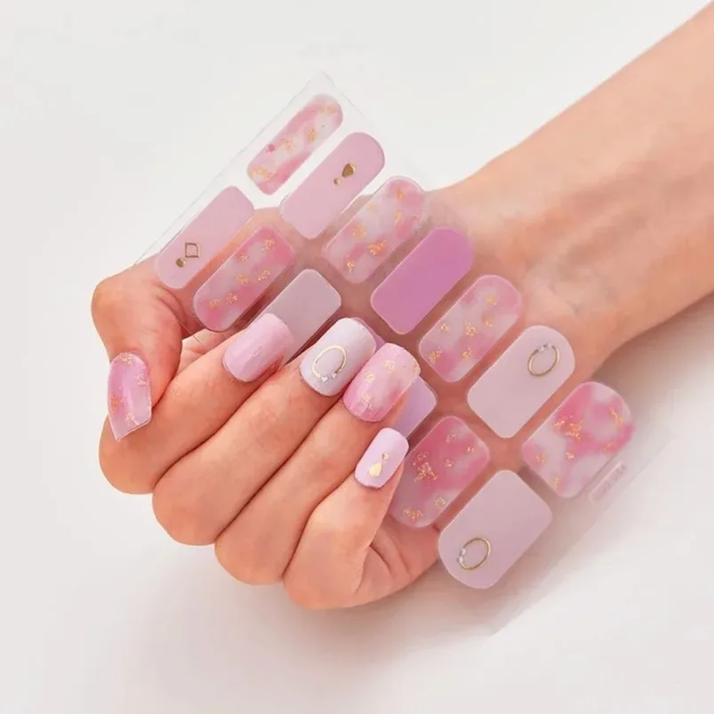 Pegatinas de uñas semicuradas UV, cubierta completa, lámpara UV/LED, tiras de uñas de Gel necesarias, tiras de uñas impermeables, decoraciones de