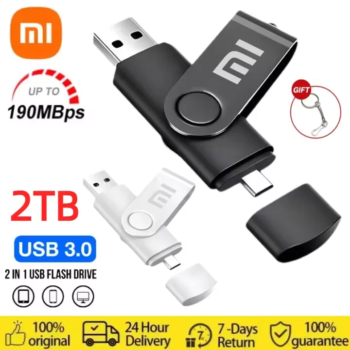 Xiaomi-Clés USB 3.0 en métal, téléphone portable, ordinateur, transmission mutuelle, haute vitesse, interface de type C portable, disque U, 2 To