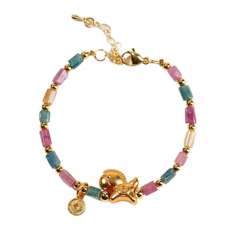 2026 Horse Year Genuine Natural Tourmaline Horse Bring Wealth Bracelet Chinese Guochao Womens Lucky Fashion Daily Jewelry Gift