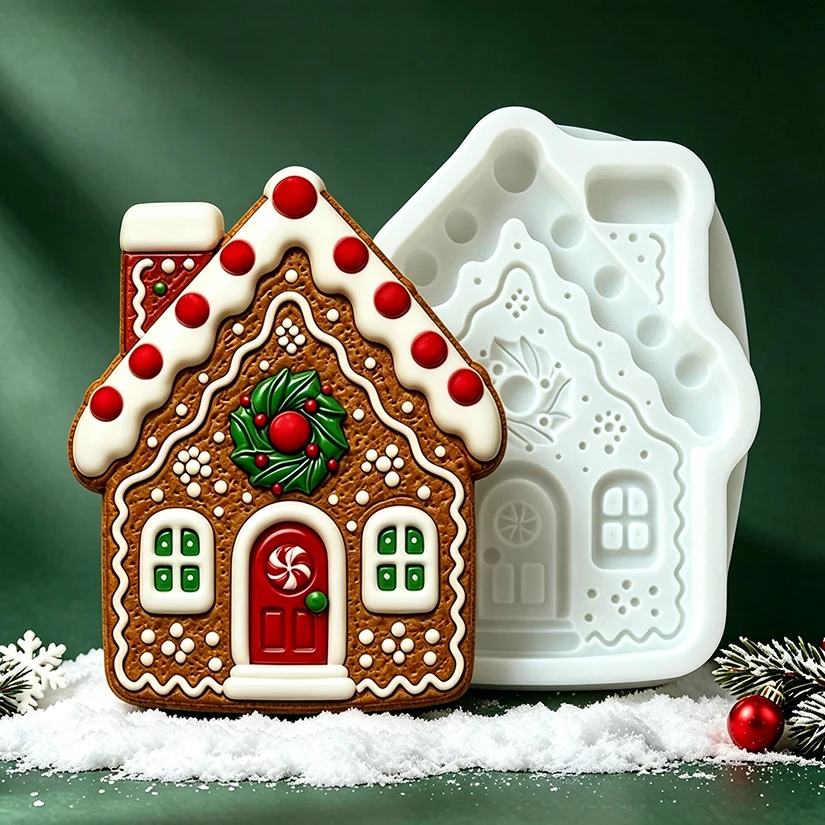 Christmas Gingerbread House Fairy Tale Cabin Silicone Mold for Sugarcraft Resin Cupcake Baking Fondant Cake Decorating Tools