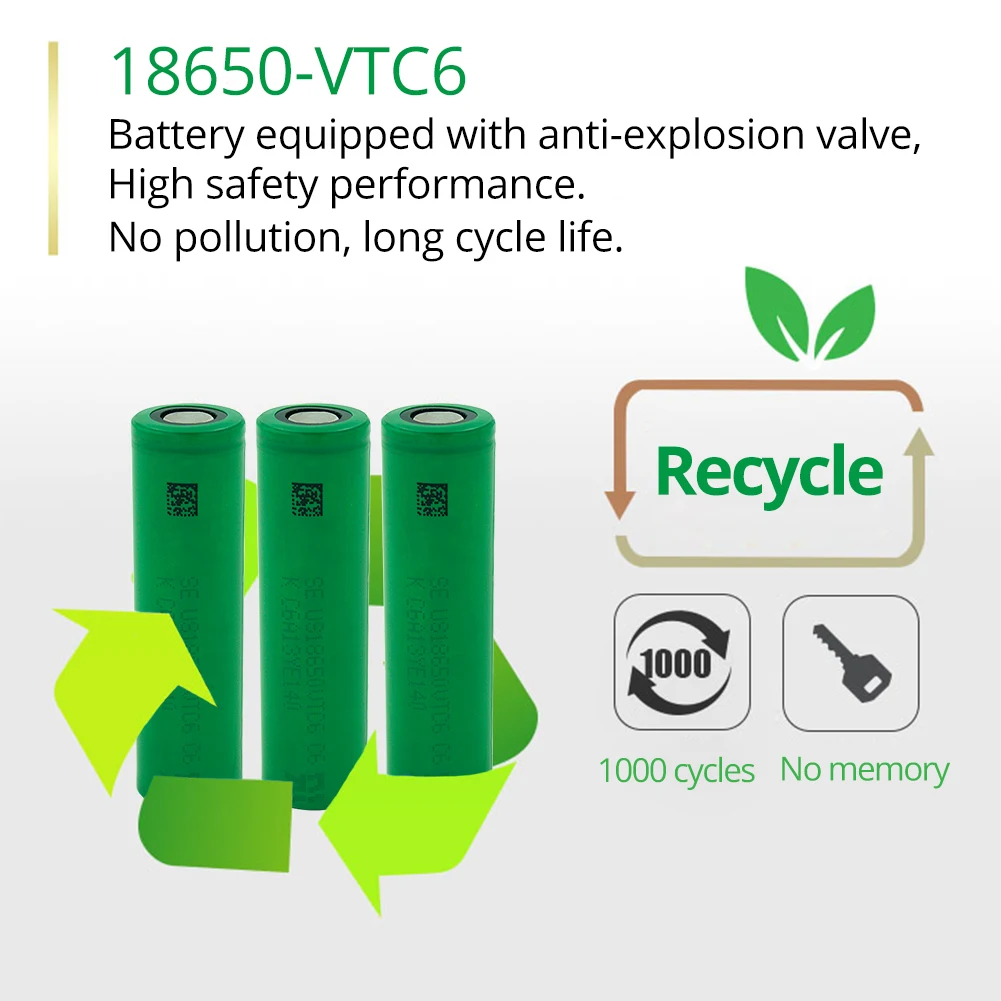 10PCS Original 18650 3.7V 3.0Ah Li-ion Rechargeable Battery for SONY Us18650 VTC6 Toys DIY Power Tools Battery Flashlight