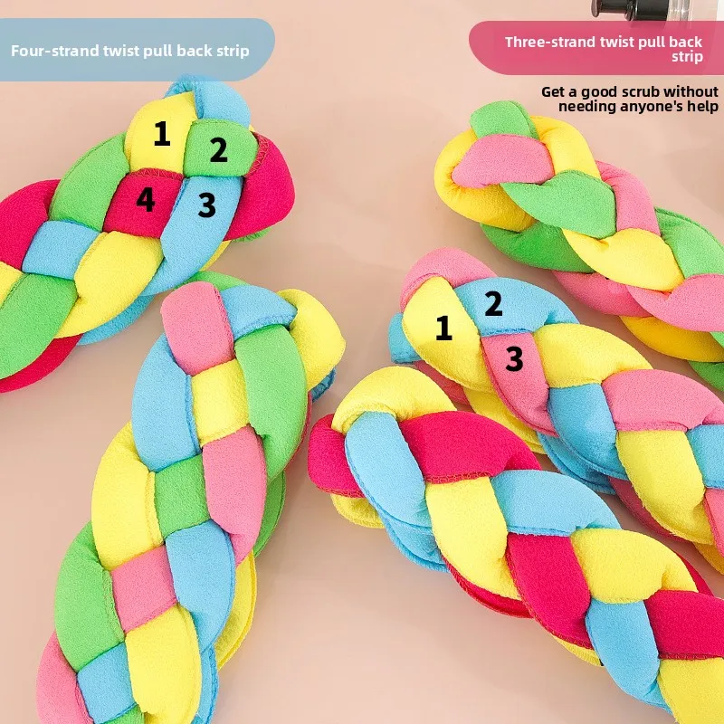 Asciugamano per la schiena intrecciato a tre fili, striscia da bagno fronte-retro, scrub per la schiena lavorato a maglia, telo da bagno, striscia per il corpo