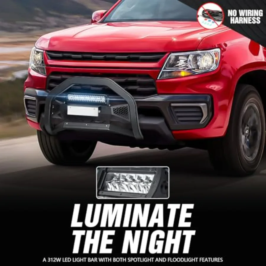 شريط الثور مع شريط إضاءة LED وإطار لوحة ترخيص متوافق مع شبكة حماية الشواية الأمامية تشيفي كولورادو وجي إم سي كانيون 2015-2022، #5
