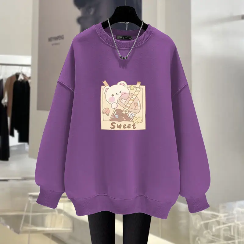 Women Clothing Fashion Loose Casual Pure Cotton Hoodies Autumn Y2k Chic O-neck Pullovers Vintage Cartoon Printed Sweatshirt