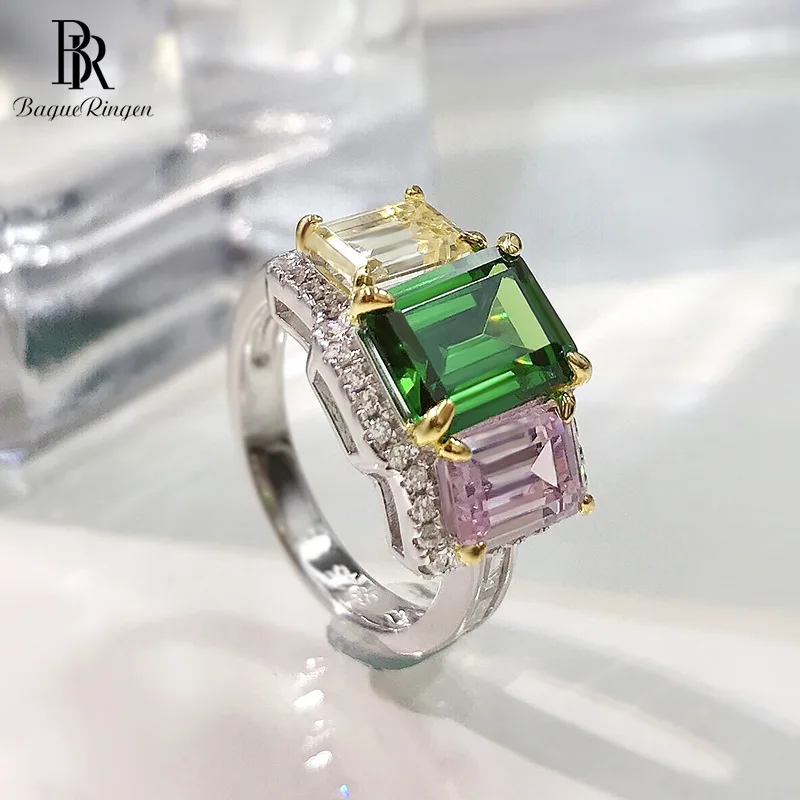 

Bague Ringen 925 Sterling Silver Rings Luxury Emerald Yellow 7*9mm Gemstone Wedding Anniversary Fine Jewelry Female Gifts