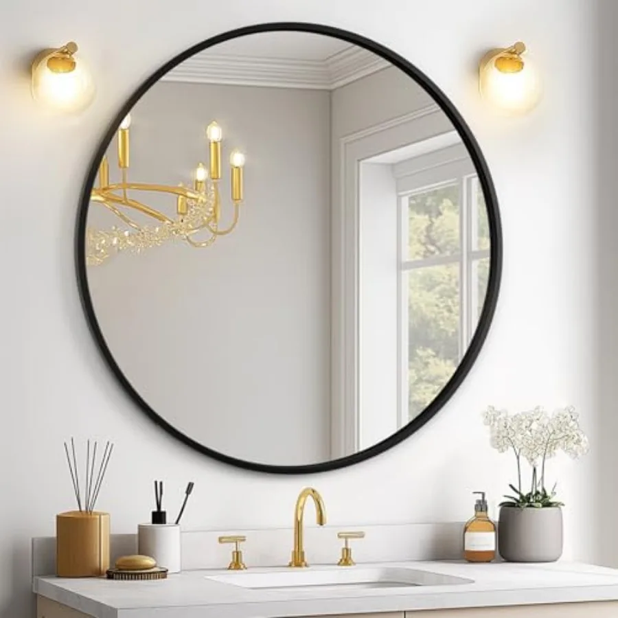 

Round Mirror for Over Sink 24-inch Circle Bathroom Mirror Metal Frame Vanity Mirror Modern Wall Mirror for Entryway Living Room
