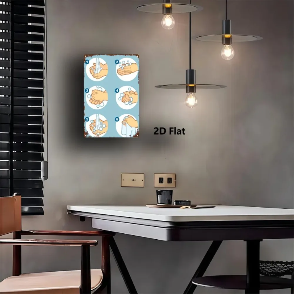 Vintage Handwashing Steps Guide Iron Sign Metal Plaque Bathroom Wall Decor Home Public Area Hygiene Poster 8x12 Inch Easy Hang