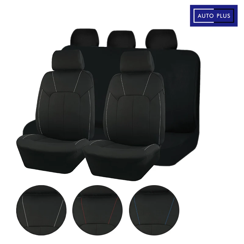 AUTO PLUS Black Universal Polyester Car Seat Covers With Crimping Line Fit For Most Car SUV Truck Van Car accessories Interior