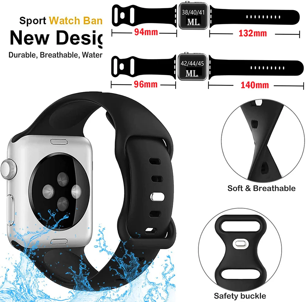 Silicone strap For apple watch band 44mm 40mm Ultra-2 49mm 41mm 45mm 42mm 38mm sport bracelet iwatch Strap series 9-8-7 6 5 4 SE
