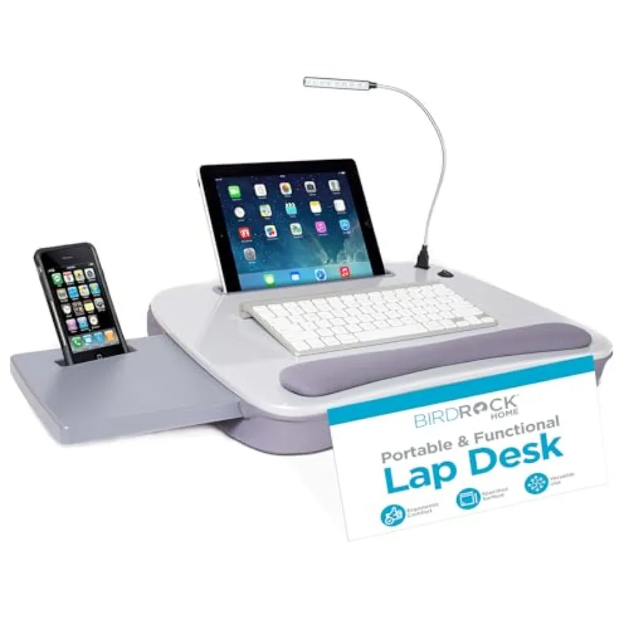 

Multi Tasking Memory Foam Lap Desk with USB Light for Laptops up to 15 Inches in Silver Comfortable Workspace Support