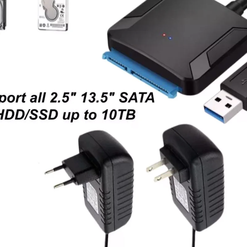 1 Set 3.5/2.5 Inch SSD HDD Hard Drive Disk Converter SATA To USB 3.0 Adapter Cable Support UASP 12V US EU