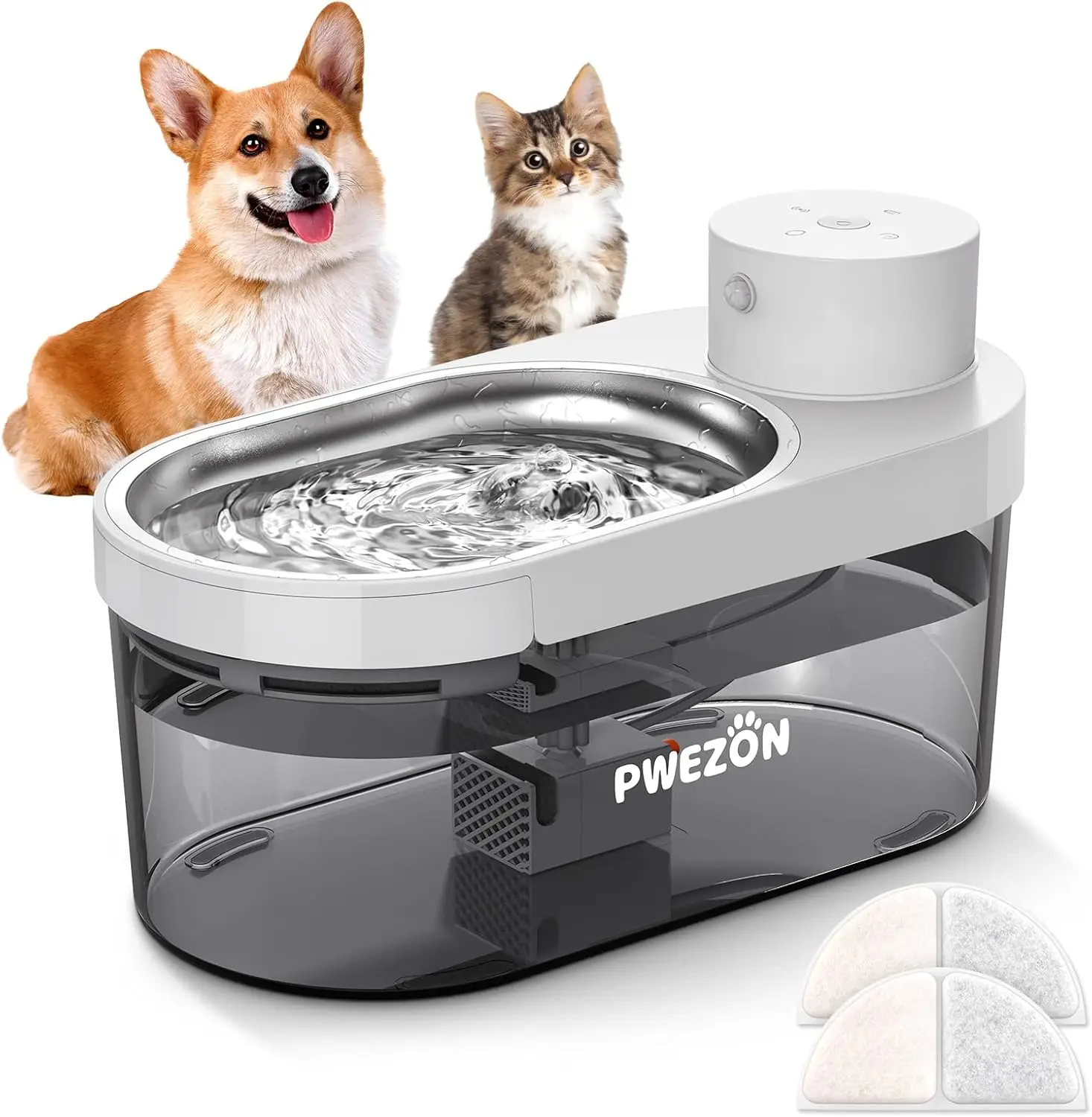 

Cormix 135oz Wireless Pet Water Fountain, Battery Operated, 3 Modes, Motion Sensor, Ultra Quiet, LED, Stainless Steel, 2 Filters