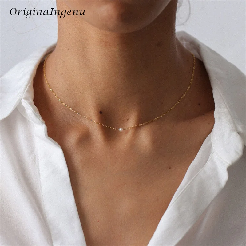 Tarnish Resistant 14K Gold Filled Tiny Pearl Necklace Handmade Organic Pearl Jewelry High Quality Pendants Jewelry for Women