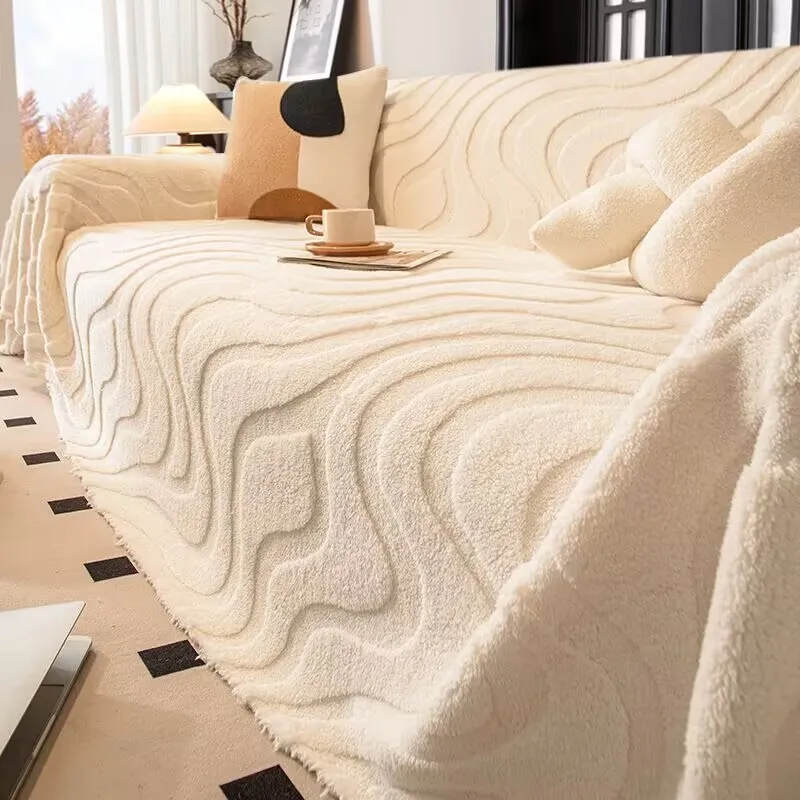 Anti Cat Scratch Large Sofa Cover Ins Style Thickness Plush Velvet Seat Cushion Slipcover Solid Color Full Coverage Sofa Blanket