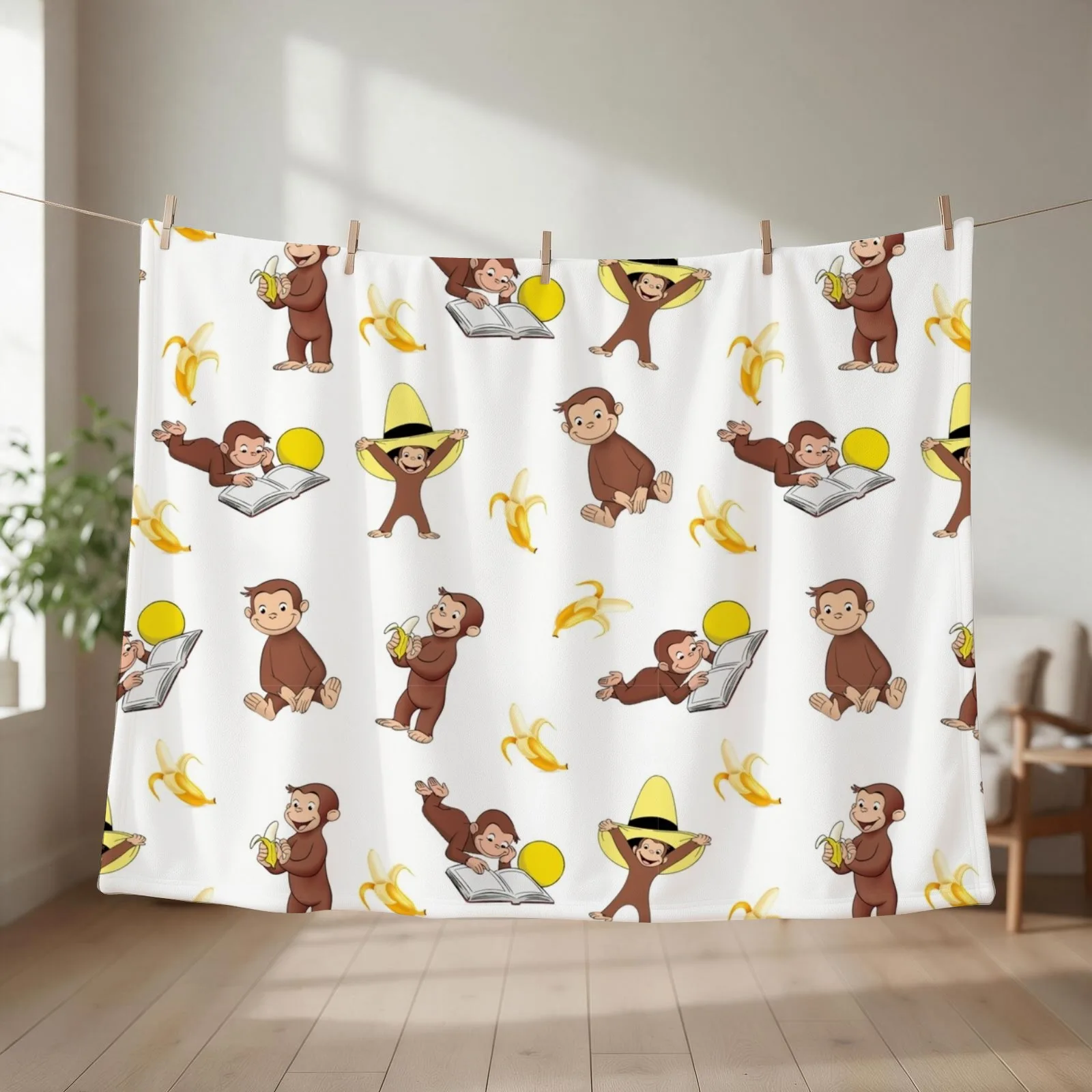 George the curious monkey cartoon for kids pack Throw Blanket couch cozy soft plush fuzzy picnic outdoor blanket