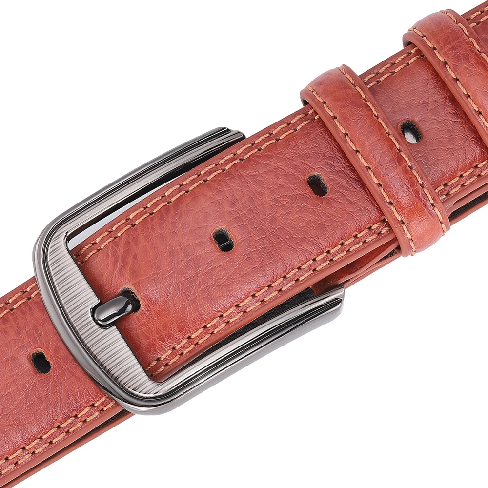 Herren-Gürtel aus Rindsleder mit Dornschließe, Modischer Vielseitiger Gürtel, Reiner Ledergürtel mit Löchern, Neu in Mehreren Farben: Rot, Blau, Schwarz, Braun, Gelb – Detail 11