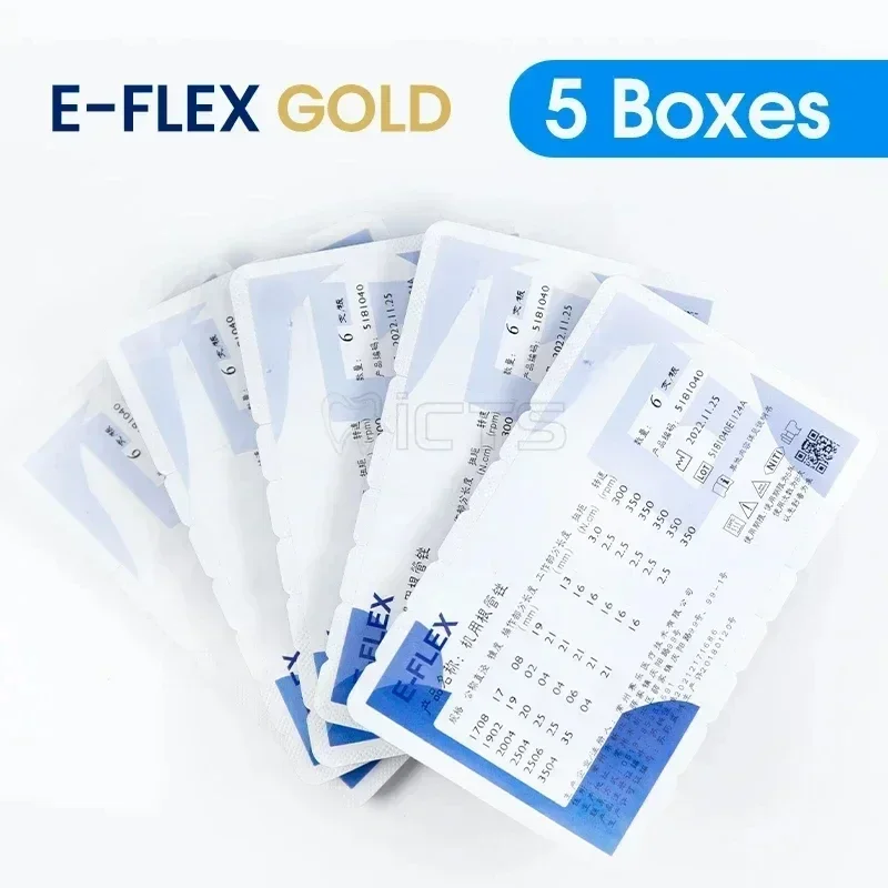 

Effective Root Canal Preparation Instruments E-FLEX GOLD 5 Pcs Variable Pitch NiTi Files Safety Non-cutting Tip for Curved Canal