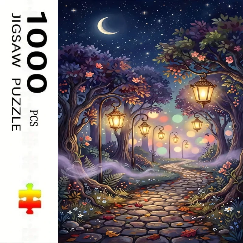 Jigsaw Puzzles 500/1000 Pieces Forest Stone Path Lantern Puzzles Decompression Toys for Adults Family Games Home Decor