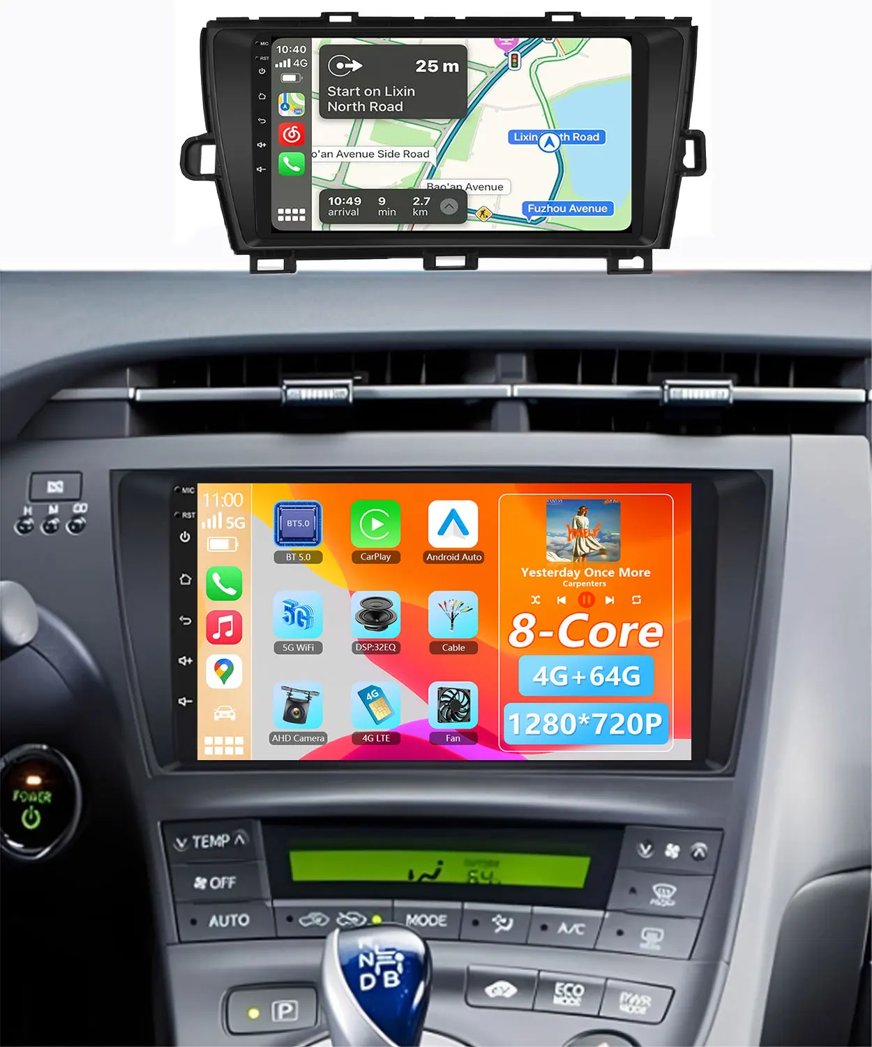 Qualcomm Android 14 Carplay Auto Car Radio Multimedia Player For Toyota Prius XW30 2009 - 2015 2din Audio Autoradio Stereo GPS