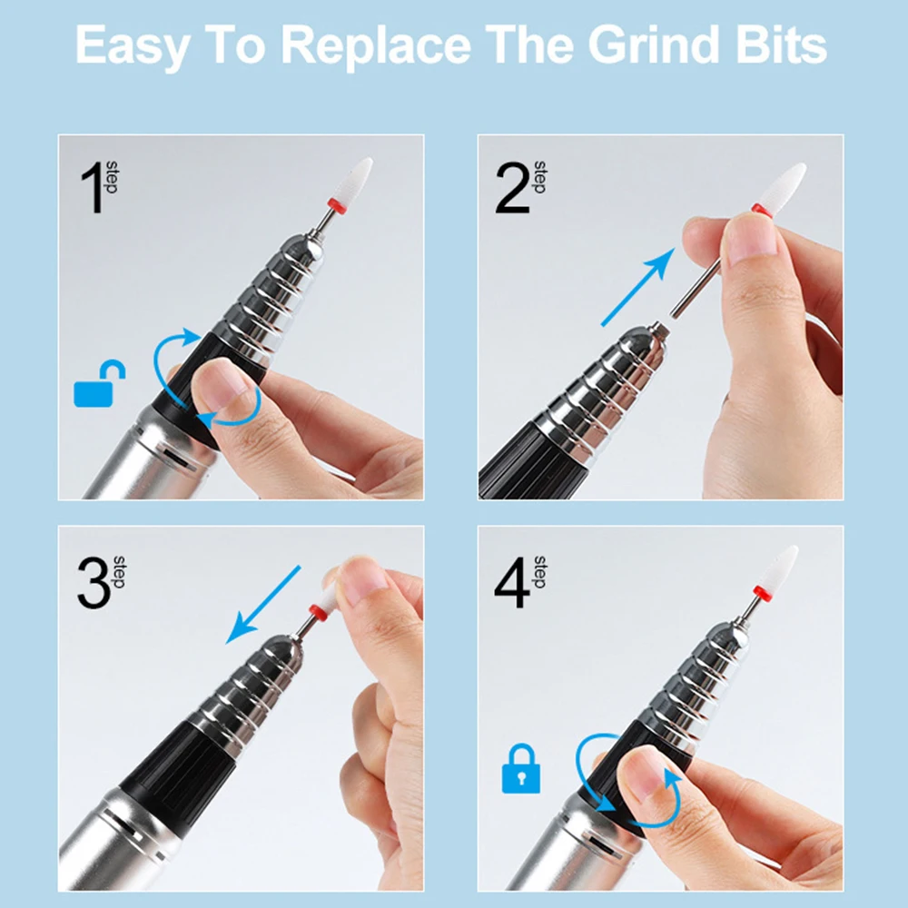 45000RPM Professional Manicure Drill Machine Electric Nail Lathe Sander File for Gel Nails Polishing Home Manicure Salon Tools