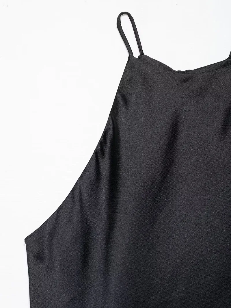 Verão novas mulheres sem mangas vestido de festa moda temperamento sexy seda cetim textura cor sólida midi vestido longo feminino elegante