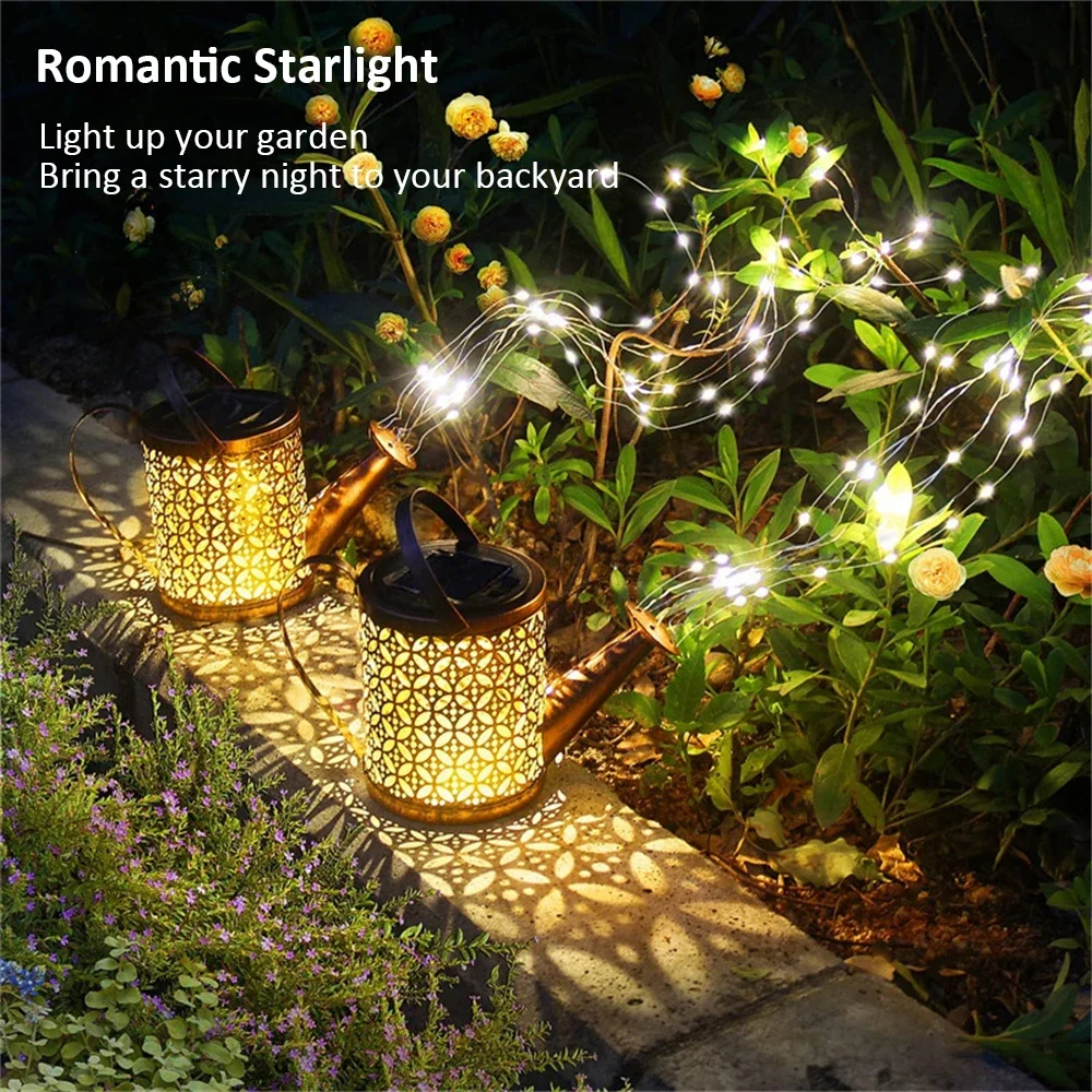 Imagem -03 - Solar Watering Can Light Metal Pendurado Cachoeira Fairy String Lights à Prova Dágua Jardim ao ar Livre Pátio Caminho Vine Decor