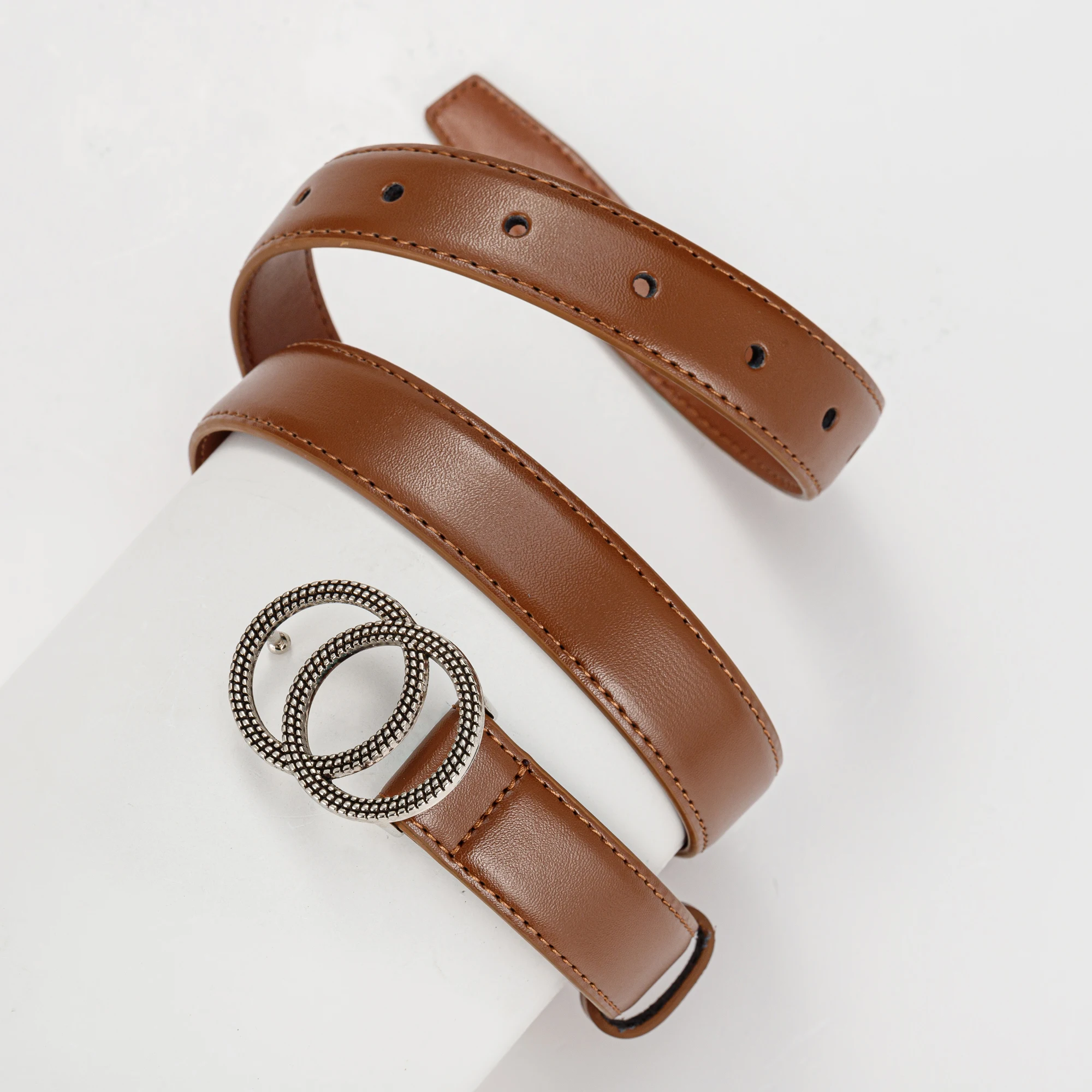 Silver Double Ring Spot Buckle Casual Versatile Fashion PU Leather Belt for Men And Women