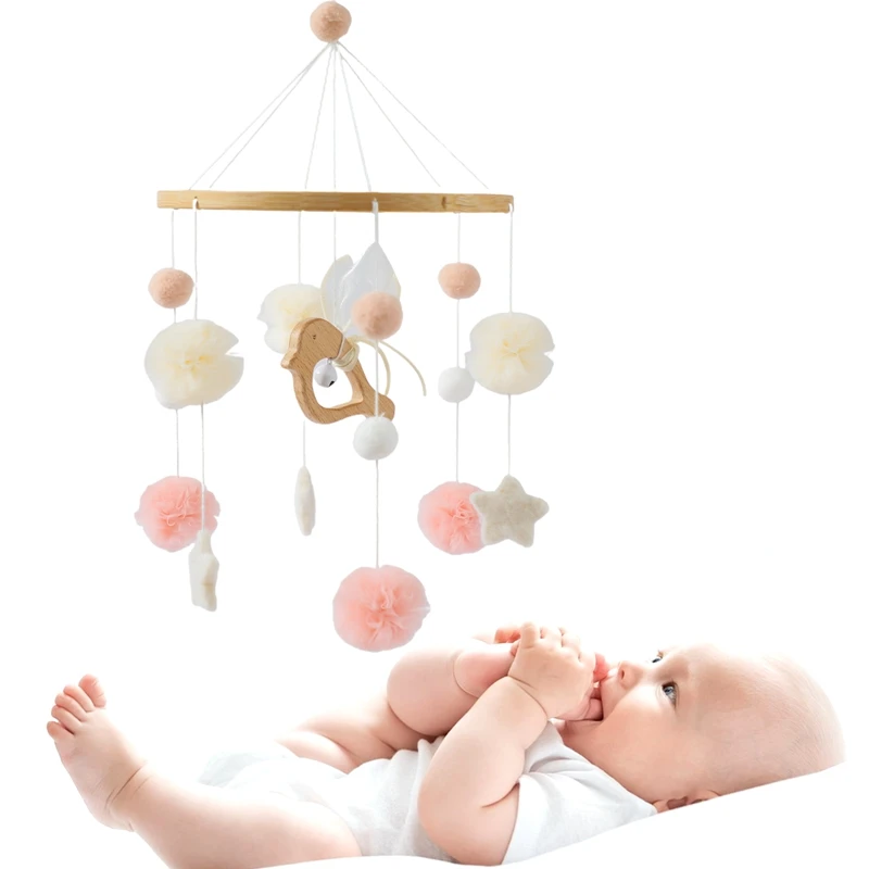 

Baby Wooden Bed Bell Rattle Toys Soft Felt Rabbit Star Mobiles Crib Hanging Educational Toys Newborn Bed Bell Montessori Toys