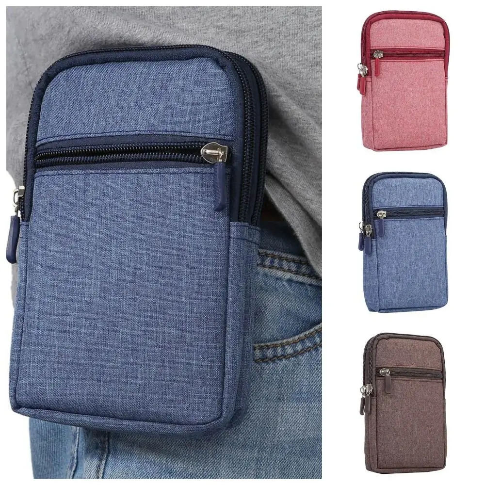 

Carrying Case Outdoor Phone Pouch Three Layers Storage Bag Cell Phone Holster with Pen Holder Zipper Mobile Phone Waist Packs