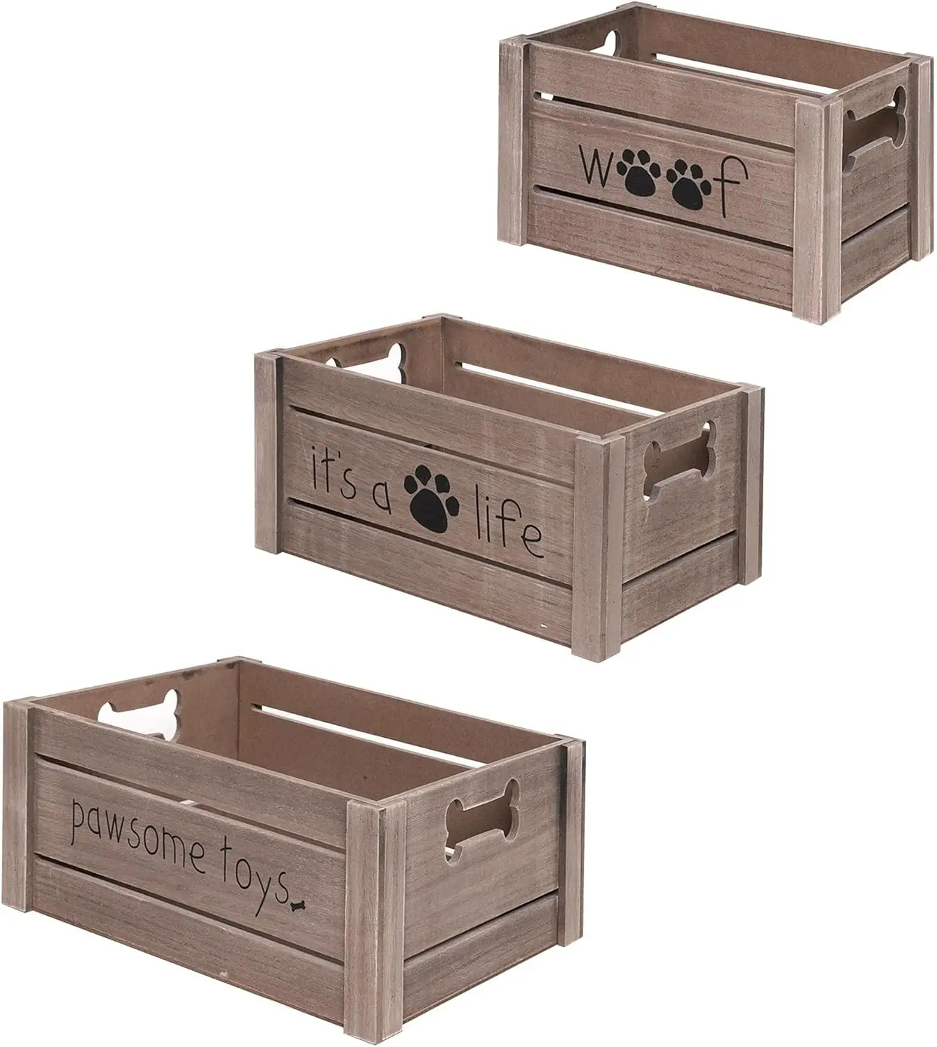 Wood Storage Crate Organizer Set of 3 Gray. Grey Farmhouse Pinewood