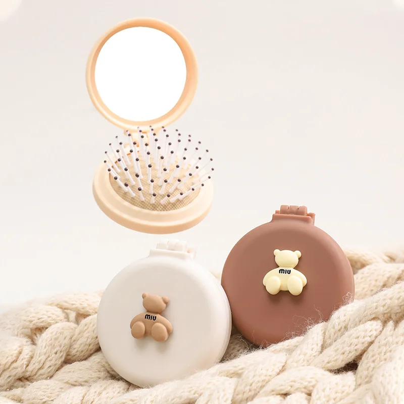 With Mirror Air Bag Hair Comb Fashion Anti Static Mini Bear Portable Foldable Children Air Cushion Comb Massage Hairbrush