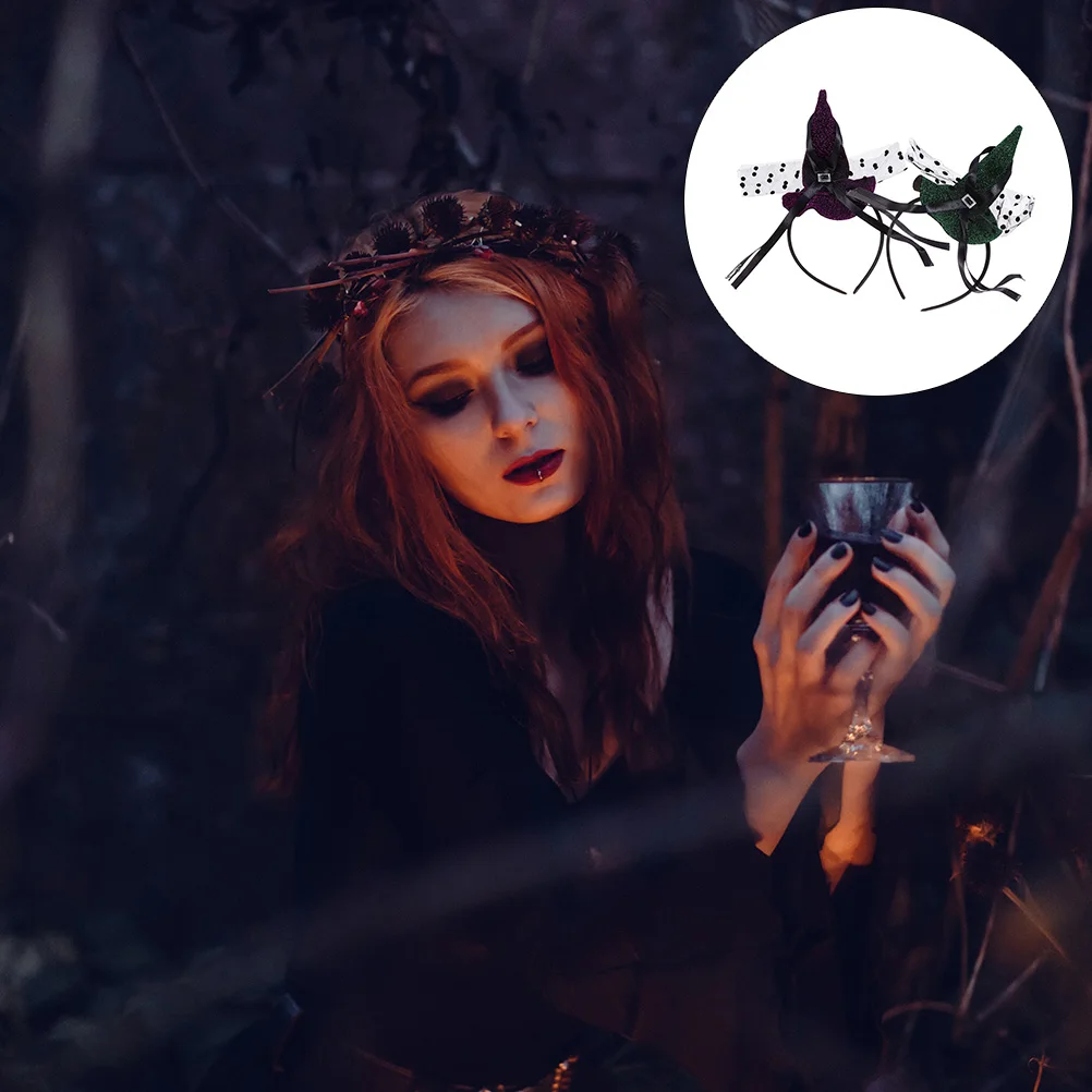 

2 Pcs Girls Accessories Witch Tip Hat Headband Pointed Hair Demon Halloween Headdress Green Women's
