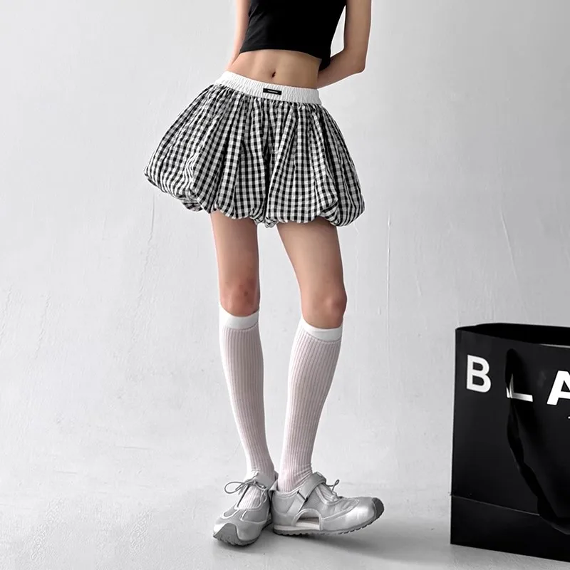 

Белые клетчатые пышные шорты-юбка Off Bla для женщин, летние, новые, в стиле Sweet Cool Spicy Girl, с высокой талией, из полиэстера, размер L