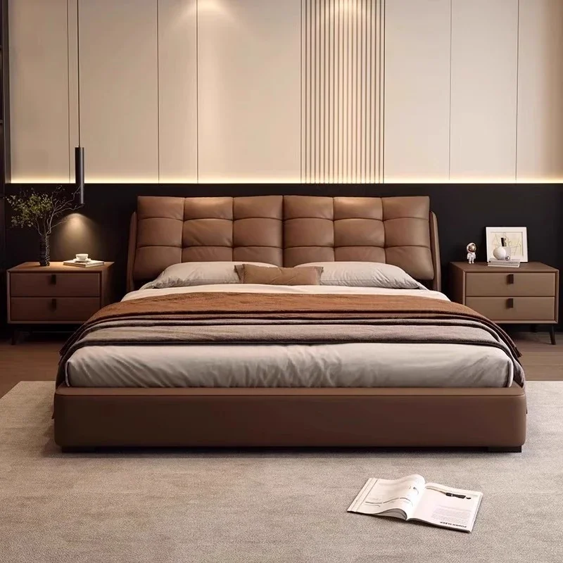 

Master bedroom light luxury leather bed modern simple master bedroom double bed master bedroom high-end storage bed