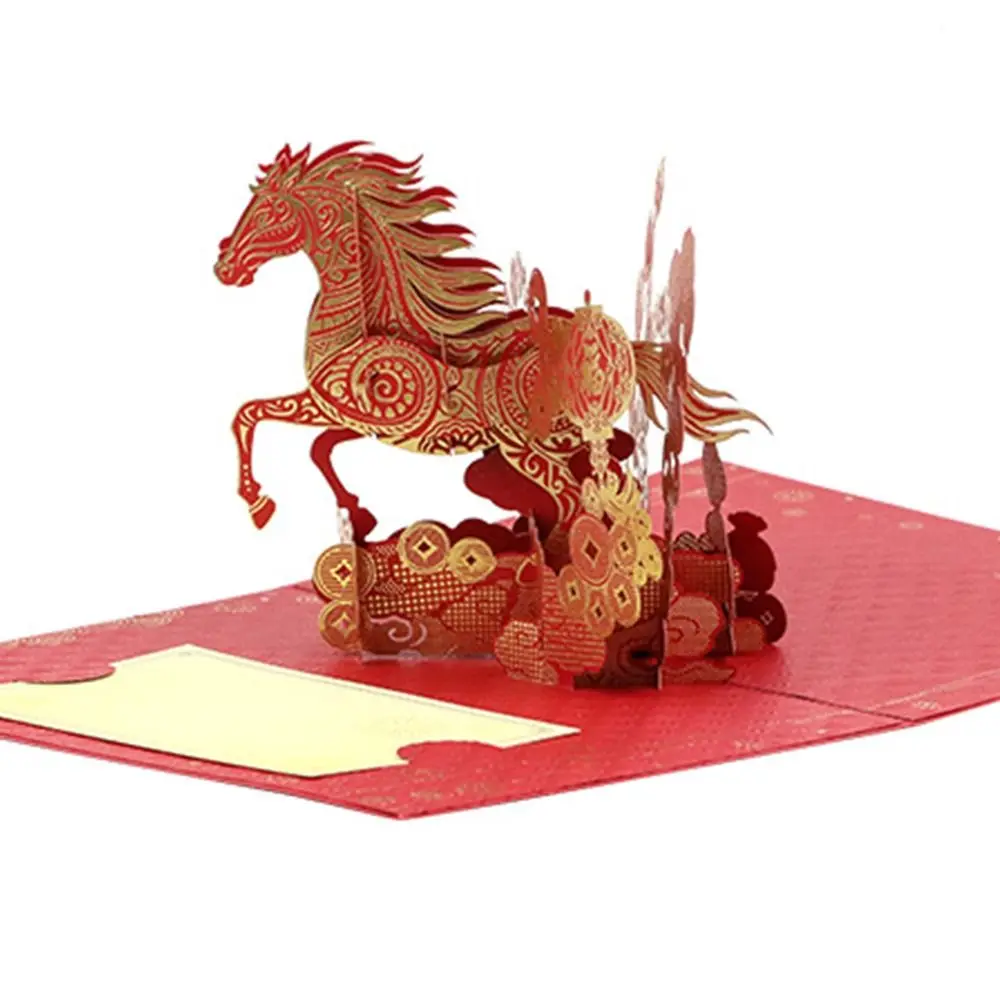 with Stunning Gold Foil Chinese New Year Card Fortune & Luck Handmade 3D Pop Up Year of the Horse Card