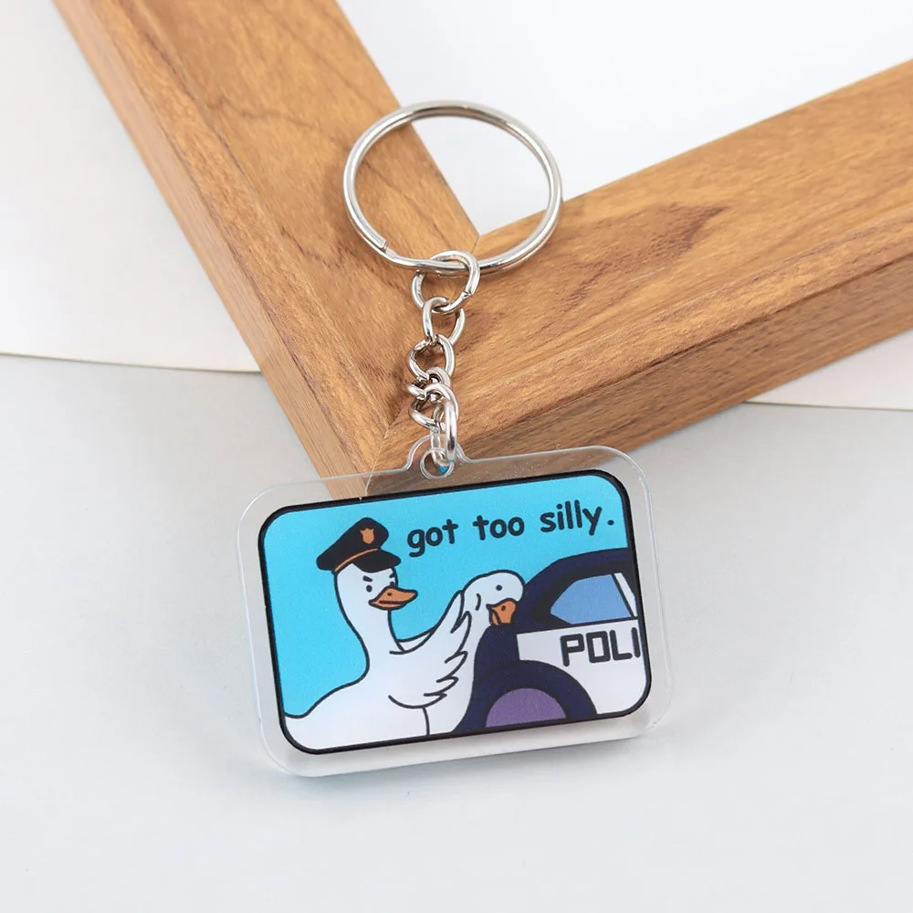 

Funny Duck Policeman Acrylic Keychain Playing Too Silly Emoji Keychain Cute Cartoon Goose Ornament A Novel Gift For Friends