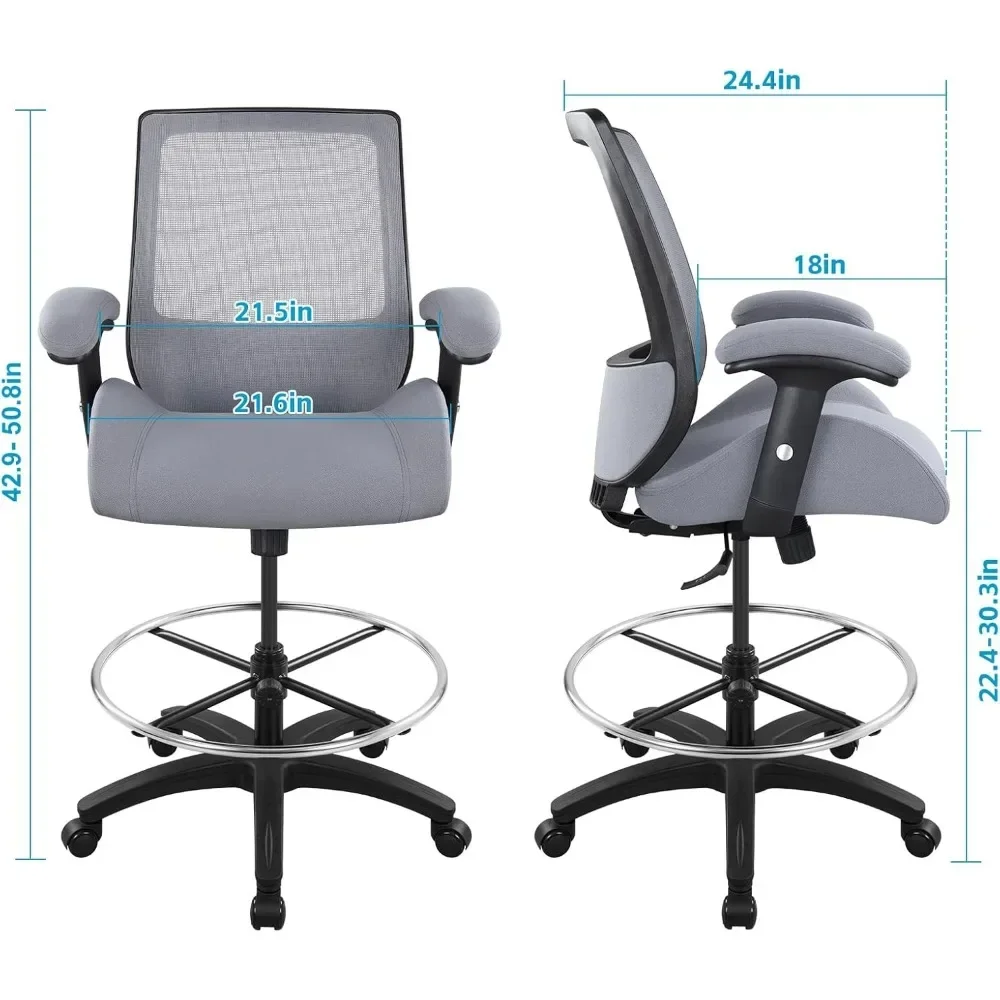 Big and Tall 400lbs Mesh Ergonomic Drafting Chair,Tall Office Chair, Standing Desk Chair,Height Adjustable Armrest,Lumbar