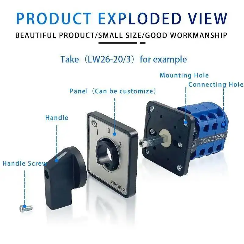 YMW26-32 Series LW26 32A 690V Silver Contact 1-8 Poles 2/3 Positions Changeover Cam Switch Rotary Selector LW28-32