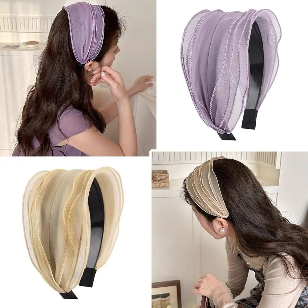 Fashion Wide Hair Hoop Non Slip Sweet Lace Hairbands Organza Yarn Elegant Hair Accessories for Women Girls - view 4