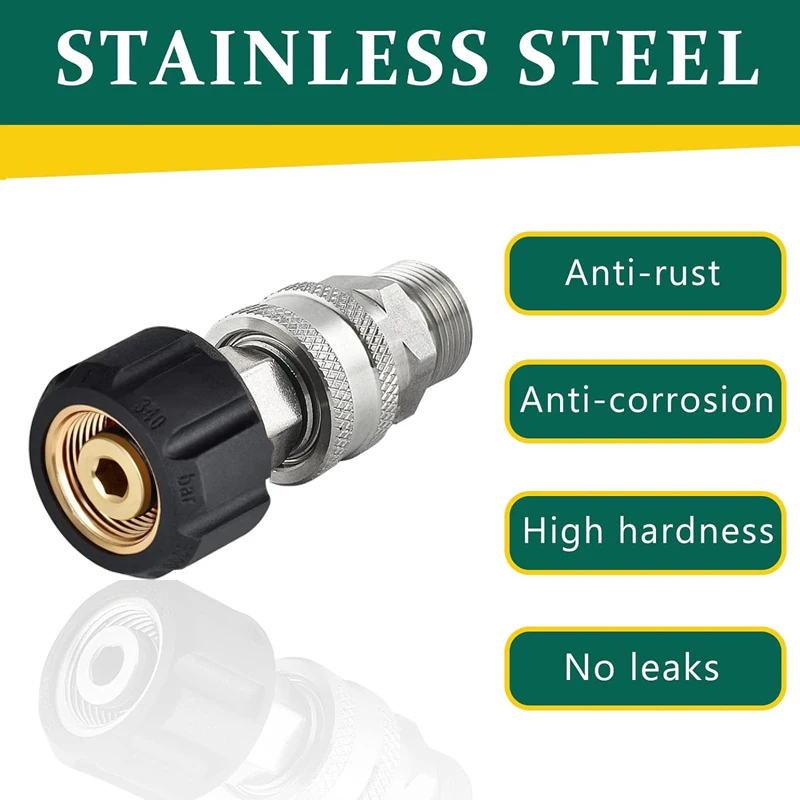 Werkzeug-Adapter-Set für tägliche Hochdruckreiniger, Schnellanschlusssatz, M22, 14 mm/15 mm auf 3/8 Zoll, metrische Anschlüsse, Edelstahl – Detail 3