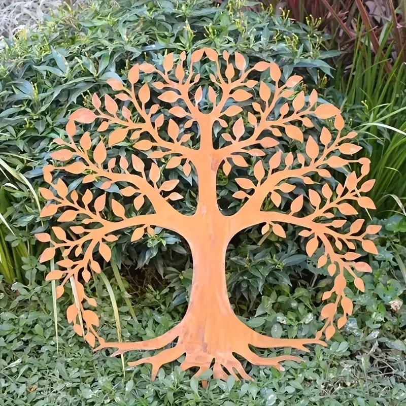 Vintage Country Style Tree of Life Metal Wall Art Heavy Iron Structure Round Tree Design with Roots Suitable for Bedroom and Garden Decoration