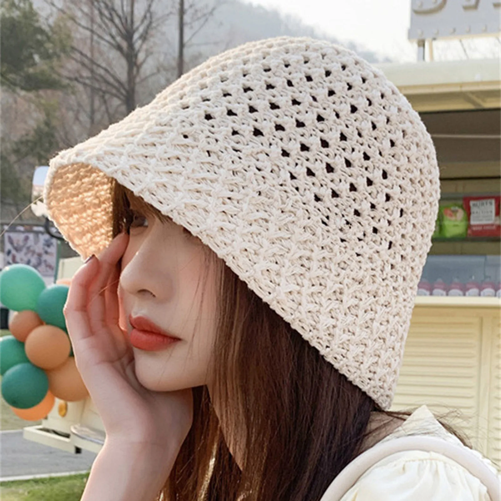 Sombrero de pescador para senderismo de verano, sombrero de sol transpirable y delgado con diseño hueco, gorra de playa para mujer, gorras plegables para viajes de ocio al aire libre estilo japonés